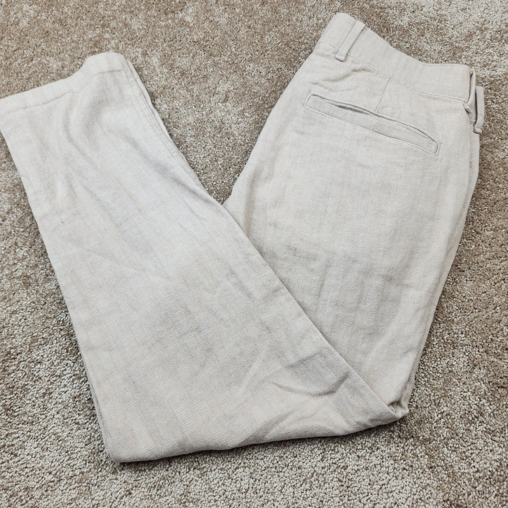 Abercrombie & Fitch Men 32x27 Tan Herringbone Straight Stretch Linen Blend Pants